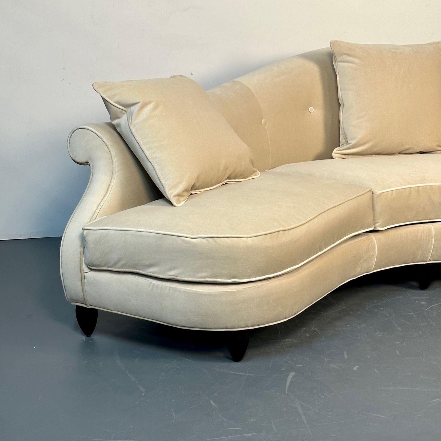 Christopher Guy, Modern, Curved Lafite Sofa, Beige Velvet, Black Wood, 2010s For Sale 4