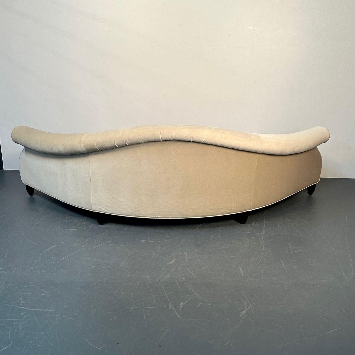 Christopher Guy, Modern, Curved Lafite Sofa, Beige Velvet, Black Wood, 2010s For Sale 5
