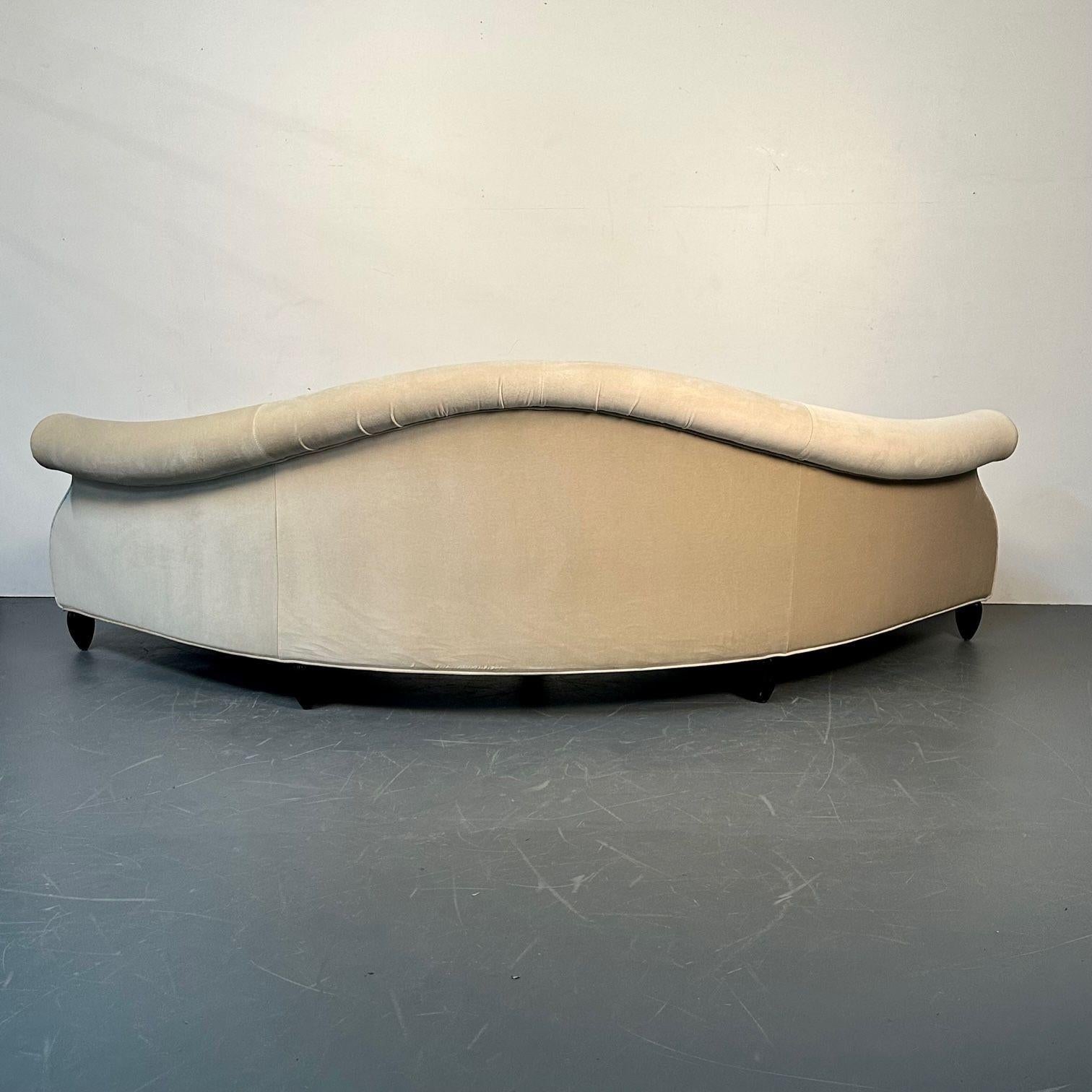 Christopher Guy, Modern, Curved Lafite Sofa, Beige Velvet, Black Wood, 2010s For Sale 6