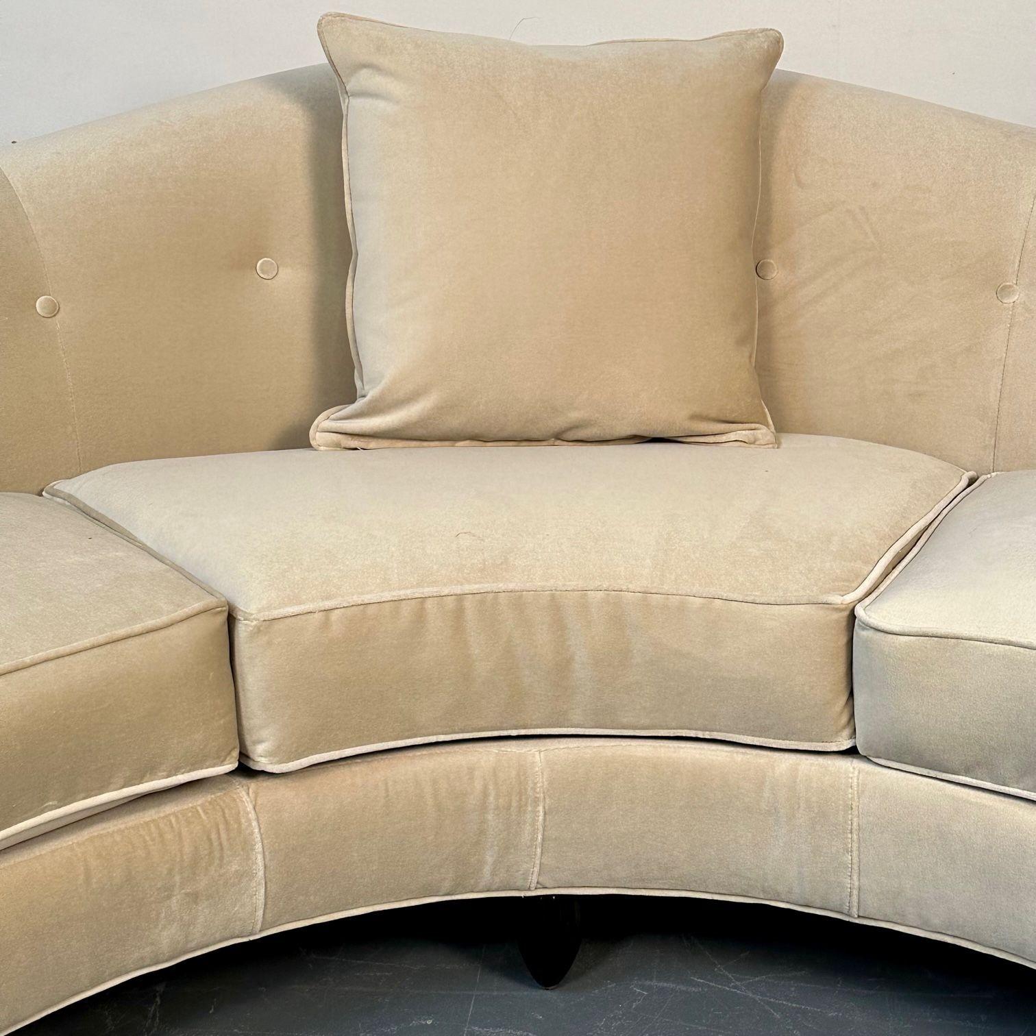Christopher Guy, Modern, Curved Lafite Sofa, Beige Velvet, Black Wood, 2010s For Sale 8