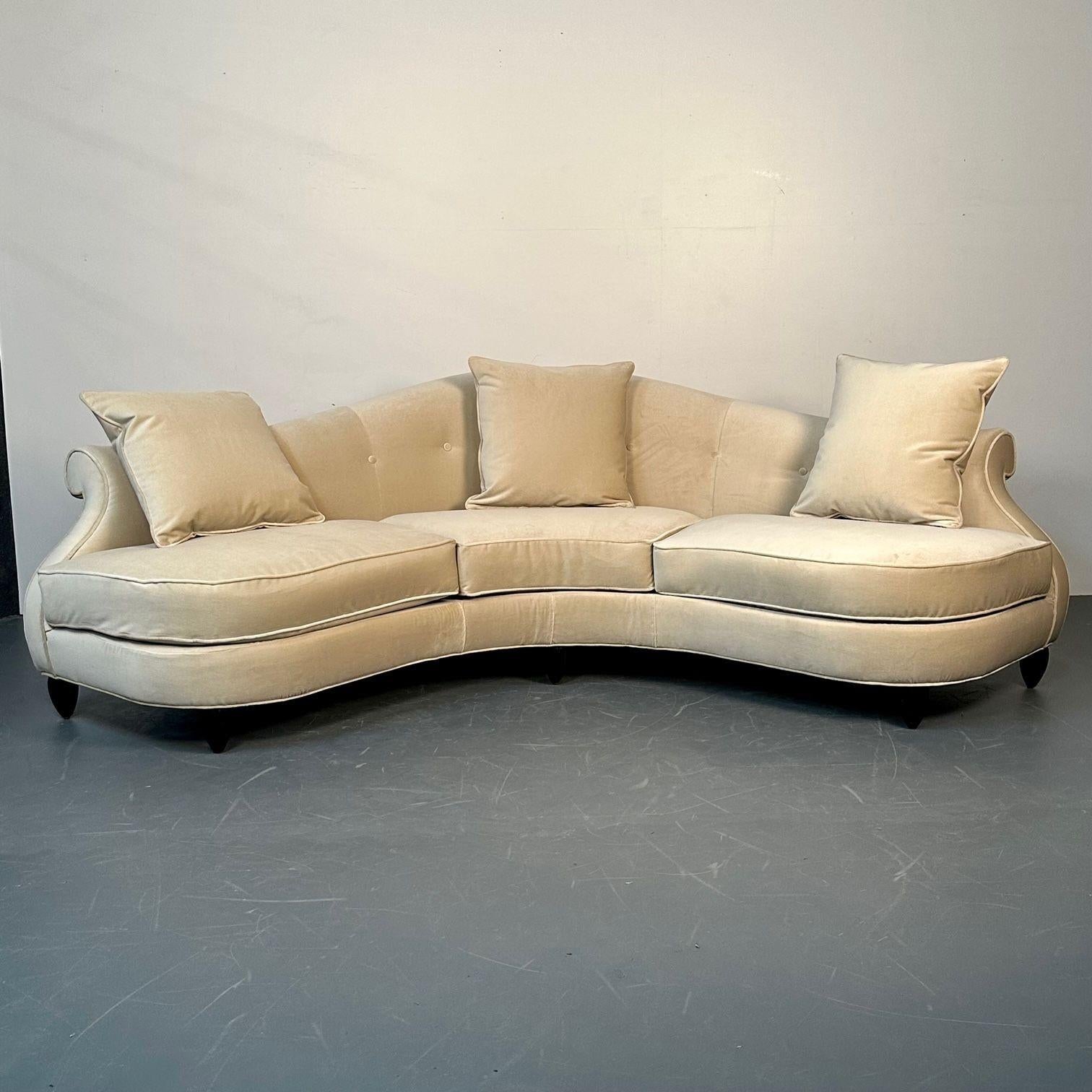 Christopher Guy, Modern, Curved Lafite Sofa, Beige Velvet, Black Wood, 2010s In Good Condition For Sale In Stamford, CT
