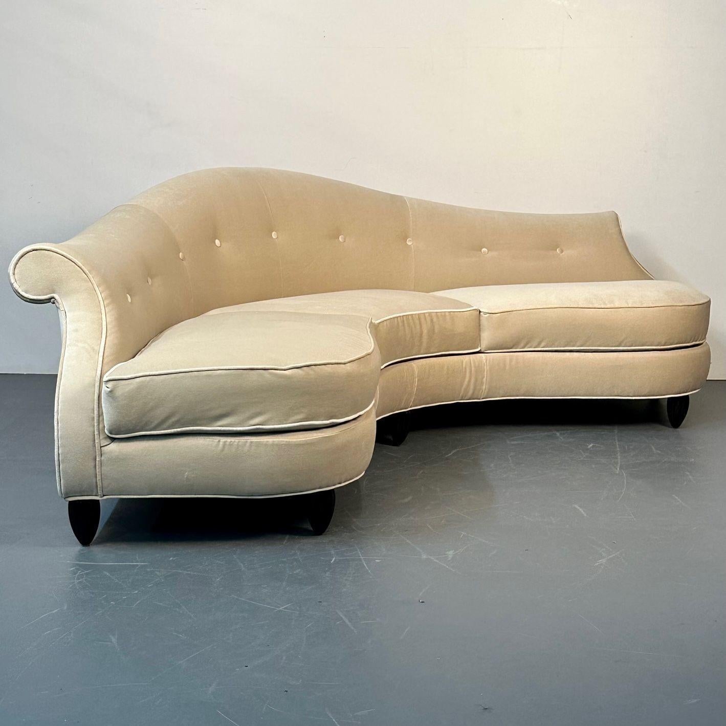 Contemporary Christopher Guy, Modern, Curved Lafite Sofa, Beige Velvet, Black Wood, 2010s For Sale