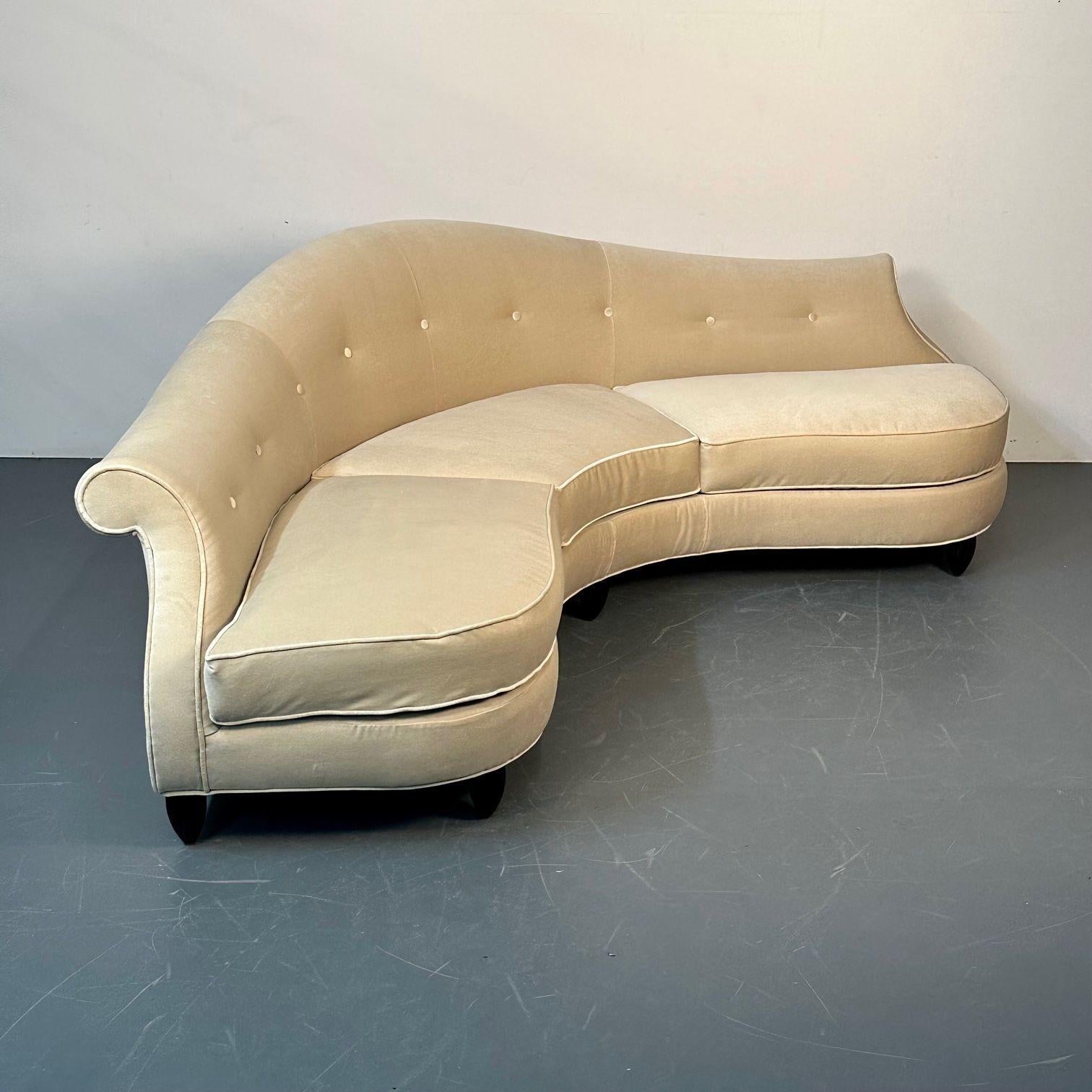 Christopher Guy, Modern, Curved Lafite Sofa, Beige Velvet, Black Wood, 2010s For Sale 1