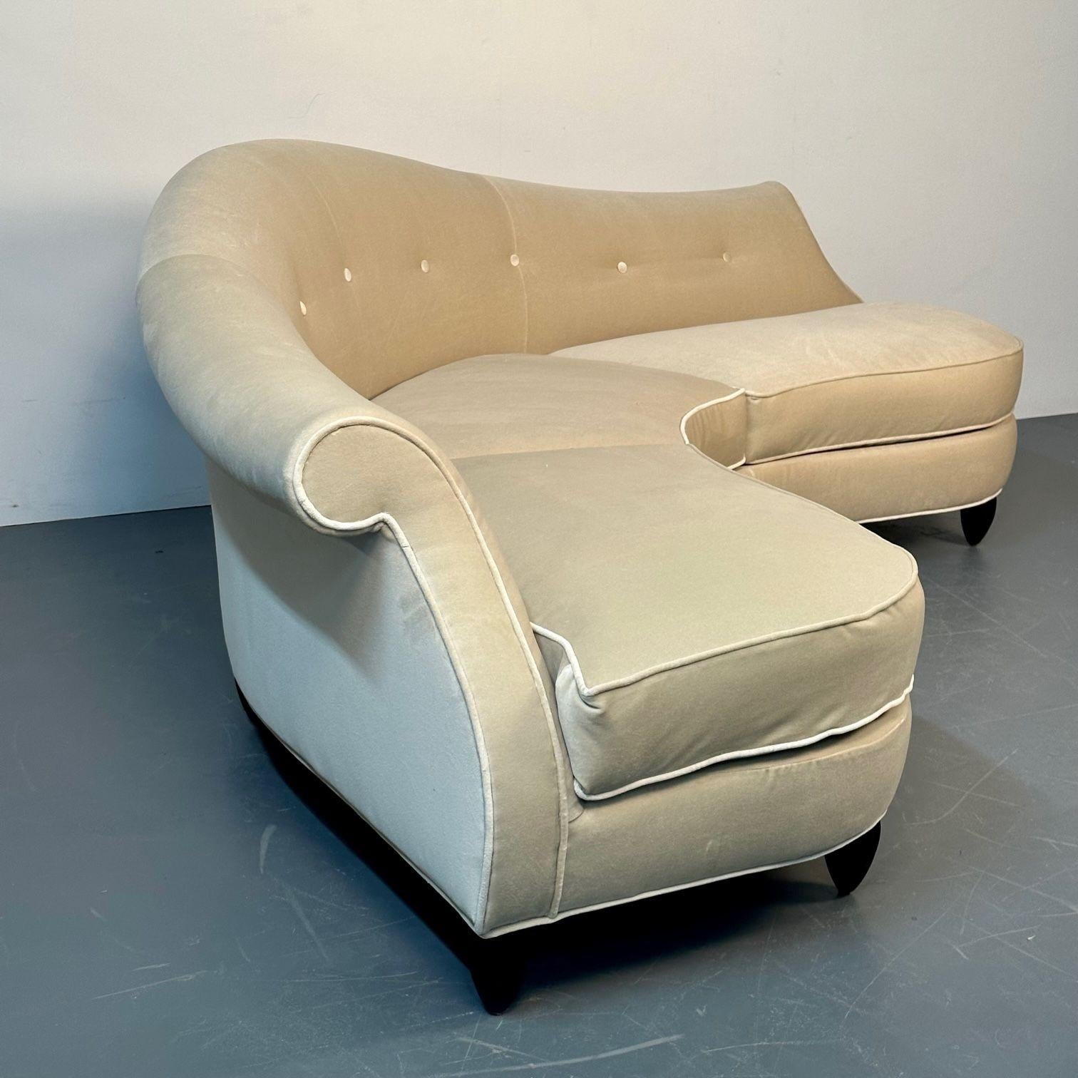 Christopher Guy, Modern, Curved Lafite Sofa, Beige Velvet, Black Wood, 2010s For Sale 2