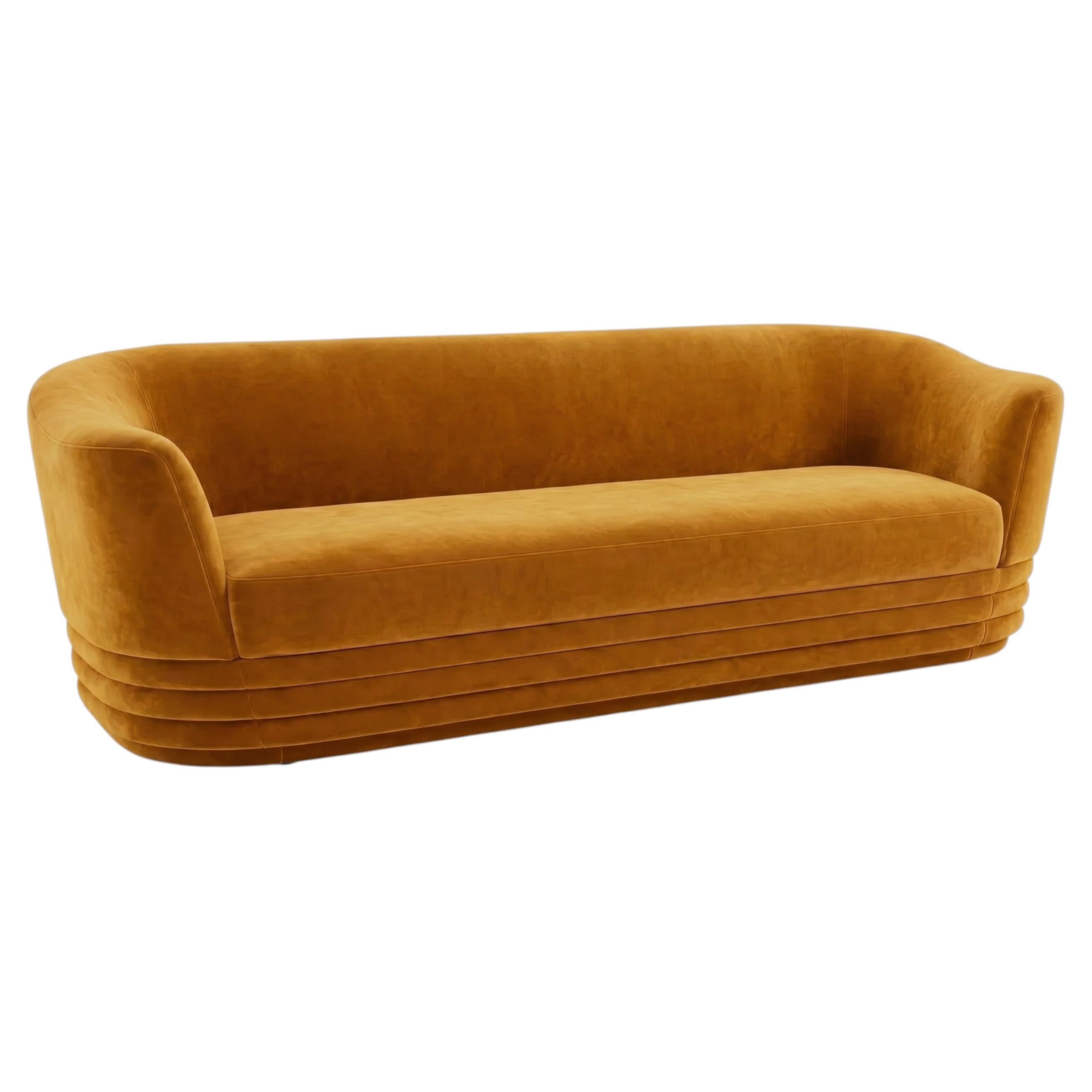 Mid-Century Modern Style Curved Velvet Sofa with Ribbed Base, c. 1970s