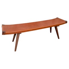 Mid-Century Modern Style Custom Leather And Walnut Bench Mid-Century Modern Style Custom Leather And Walnut Bench