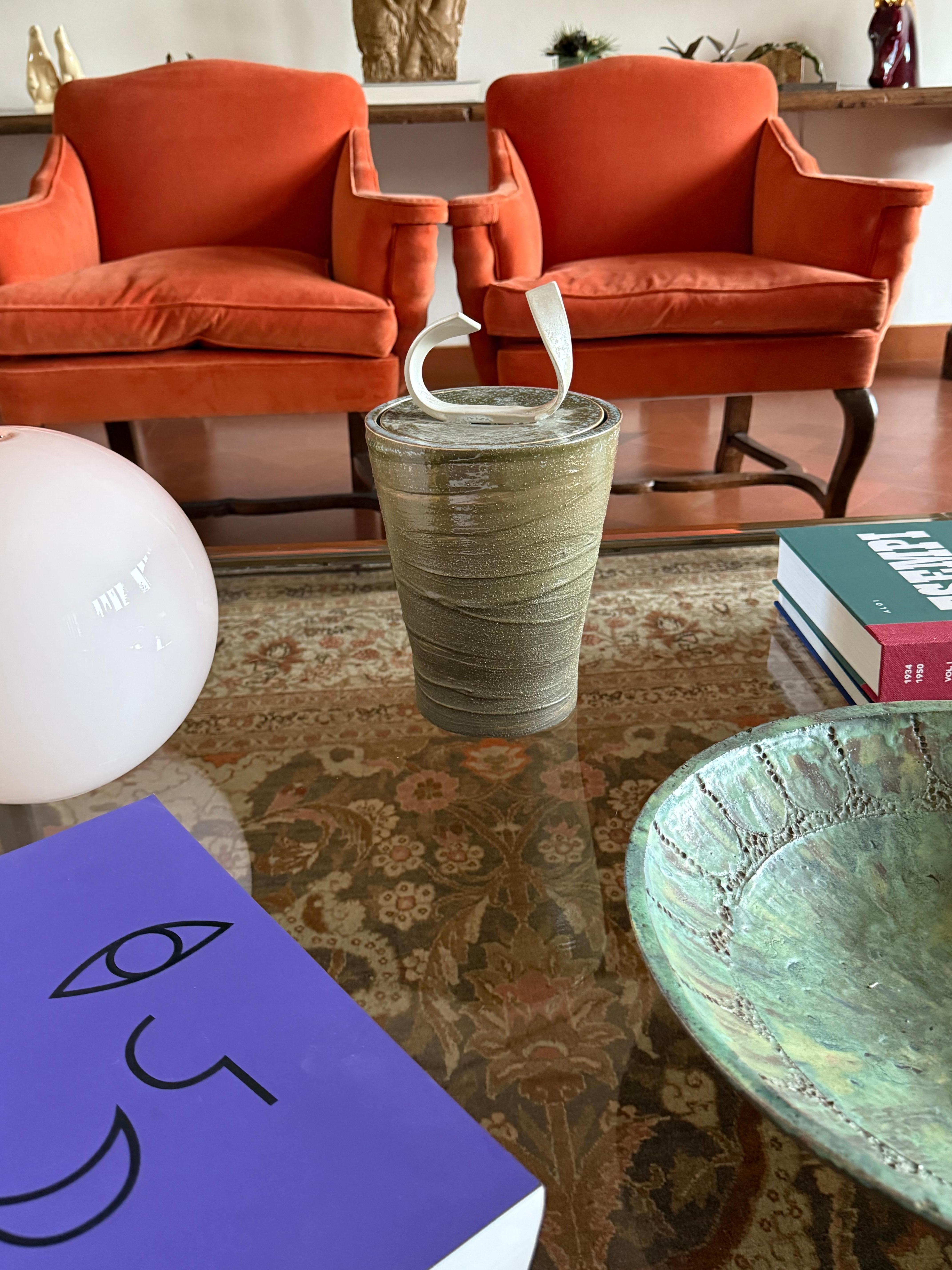 Contemporary Mid-century Modern style dark green ceramic vase, Gabriele Bucci Italy 2000s For Sale