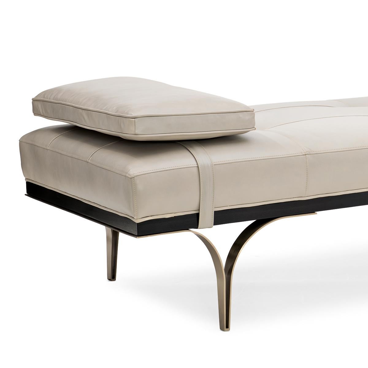Mid-Century Modern style daybed, designed for daydreaming, this daybed is truly lounge-worthy. Clean lines and elegant tailoring distinguish its appearance and are enhanced by a semi-aniline cover tufted in a modern grid pattern. A plush pillow