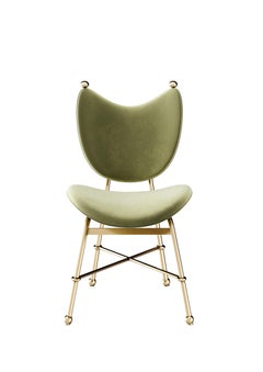 Mid-Century Modern Style Dining Chair Sage Green Velvet and Gold Stainless Steel