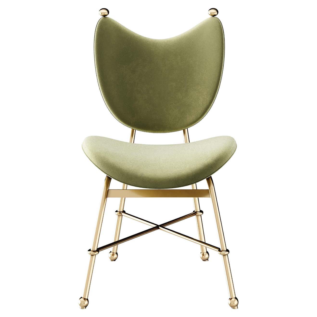 MidCentury Modern Style Dining Chair Sage Green Velvet and Gold