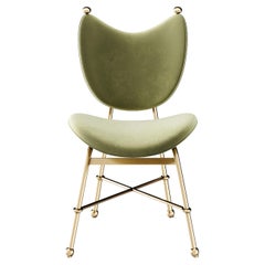 Mid-Century Modern Style Dining Chair Sage Green Velvet and Gold Stainless Steel