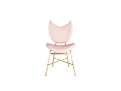Mid-Century Modern Style Dining Chair in Pink Velvet  and Gold Stainless Steel