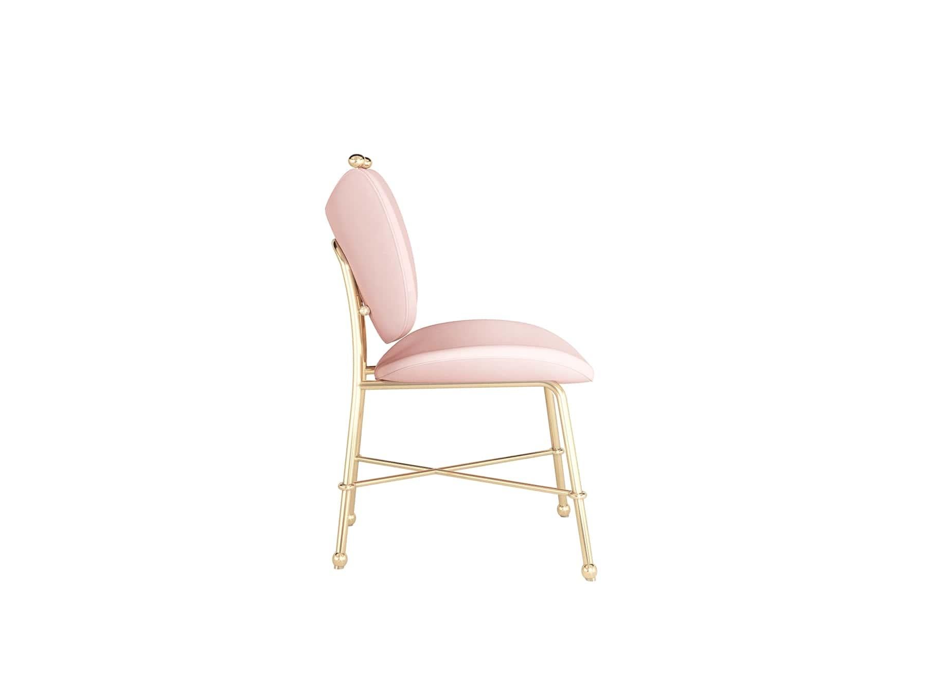 Portuguese Mid-Century Modern Style Dining Chair in Pink Velvet  and Gold Stainless Steel For Sale