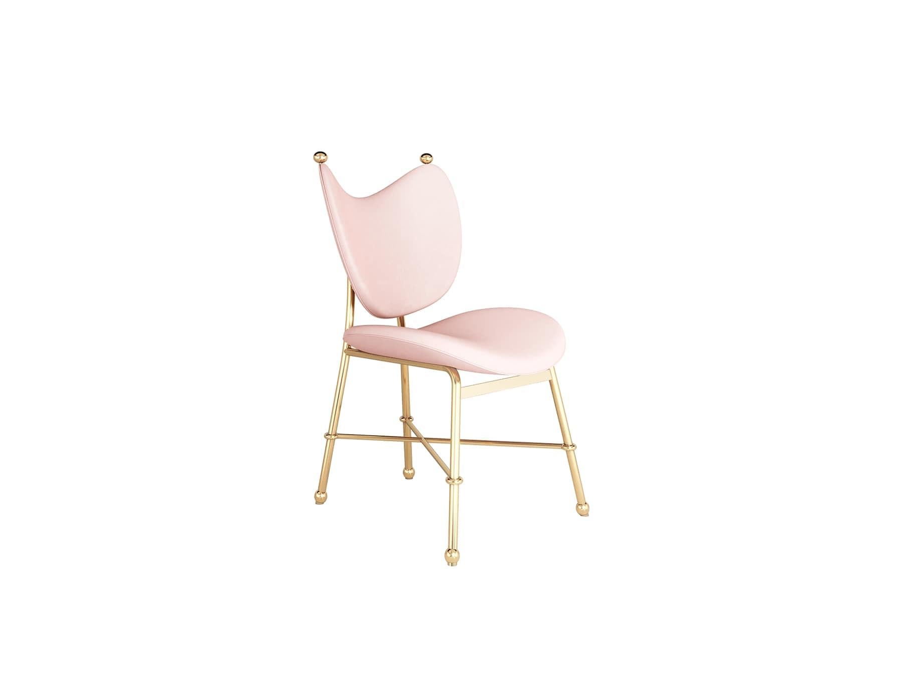 Fait main Chaise de salle à manger de style moderne du milieu du siècle en velours rose  et or Acier inoxydable en vente