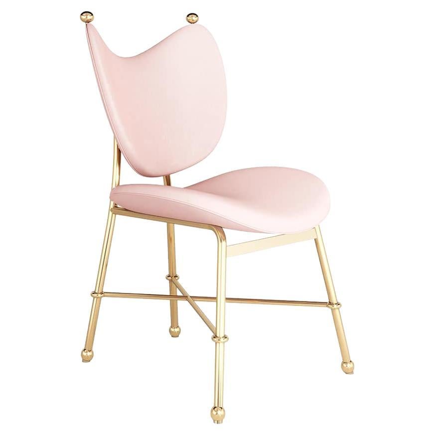 Chaise de salle à manger de style moderne du milieu du siècle en velours rose  et or Acier inoxydable en vente