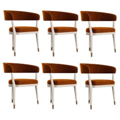 Sillas de comedor de estilo moderno de mediados de siglo con acabados personalizados en terciopelo y laca