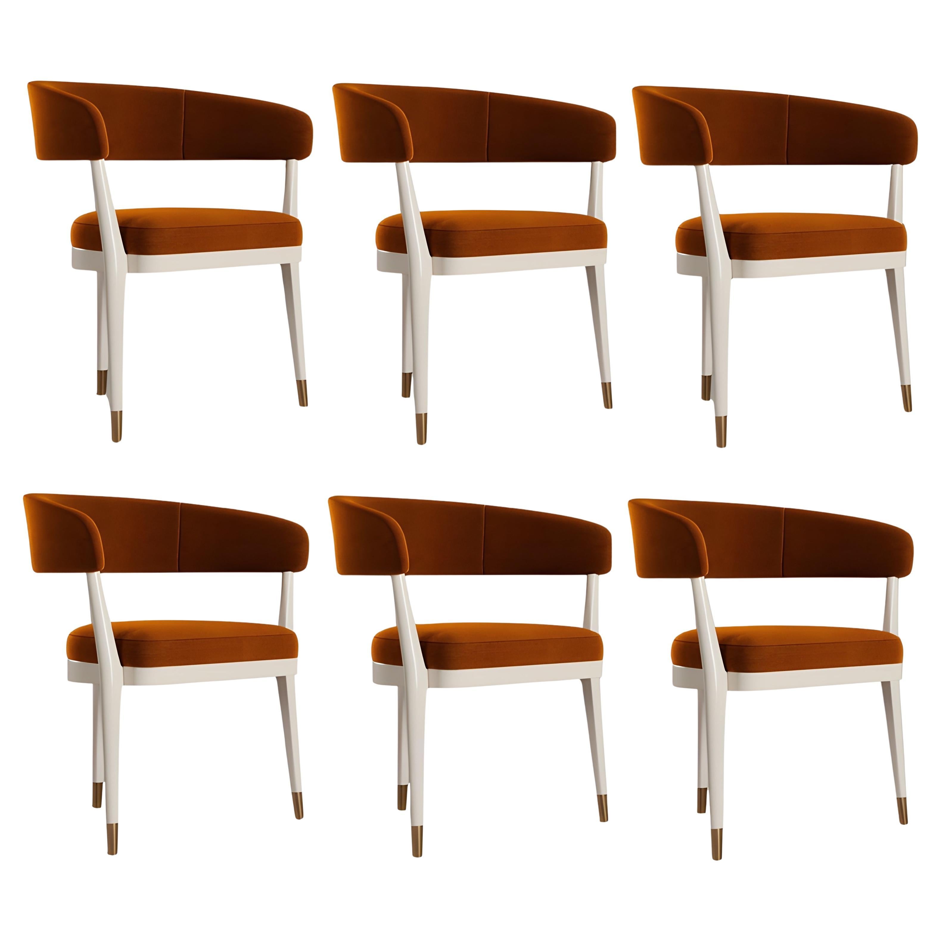 Sedie da pranzo in stile moderno di metà secolo con finiture personalizzate in velluto e laccate