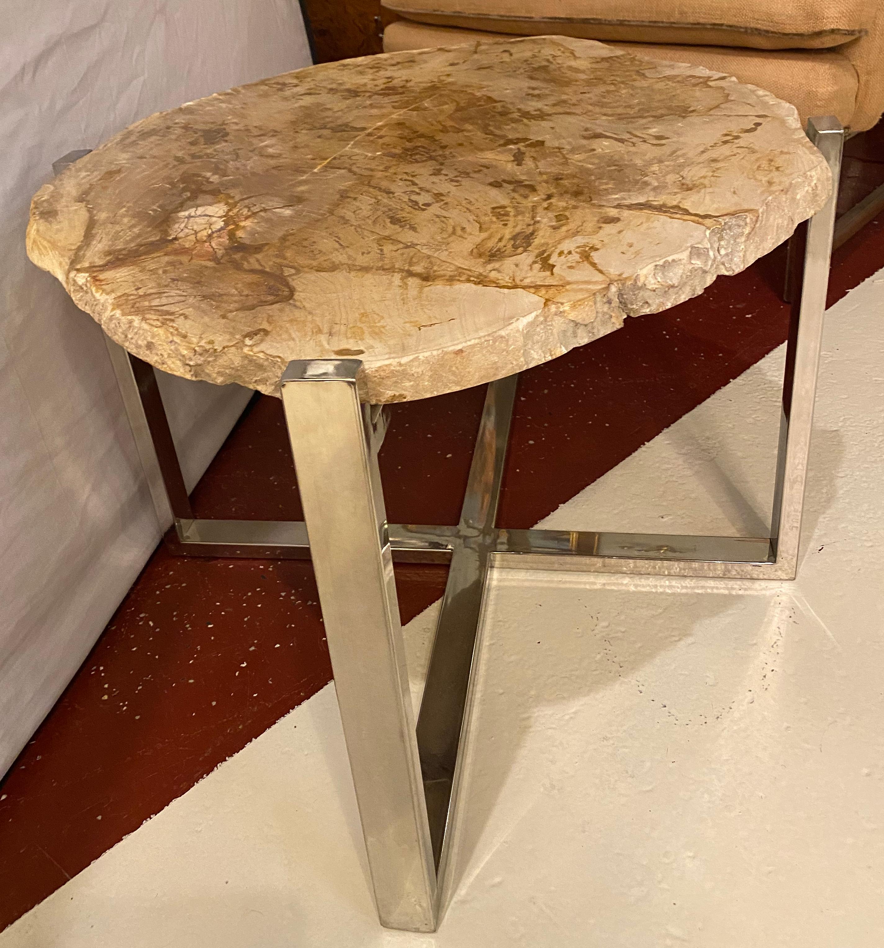 Mid-Century Modern Style End or Side Table Chrome Based Stone Top 6