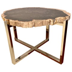 Mid-Century Modern Style End or Side Table Stone Top Chrome Based