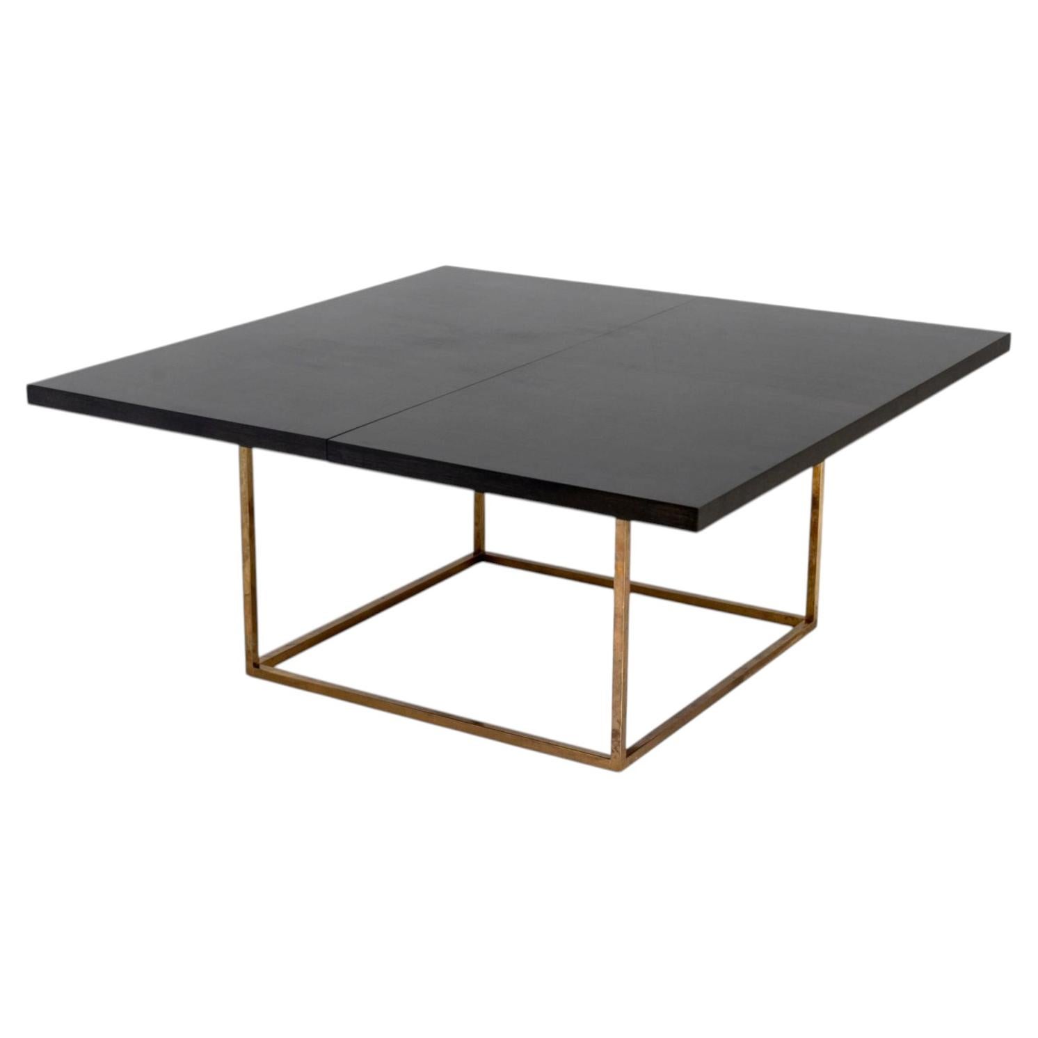 Mid-Century Modern Style Extending Dining Table, Brass Base
