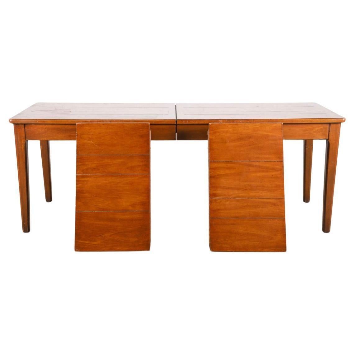 Rustic Mid century harvest farm table with 2 leaves John Stuart For Sale