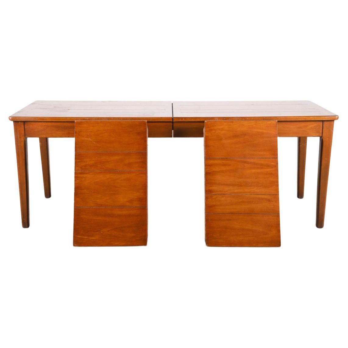 Rustic Mid century modern style farm table with 2 leaves John Stuart  For Sale
