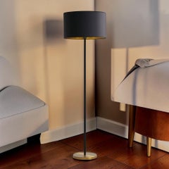 Midcentury Modern Style Floor Lamp – Black Enameled Drum Shade, 1970s