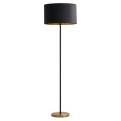 Midcentury Modern Style Floor Lamp – Black Enameled Drum Shade, 1970s