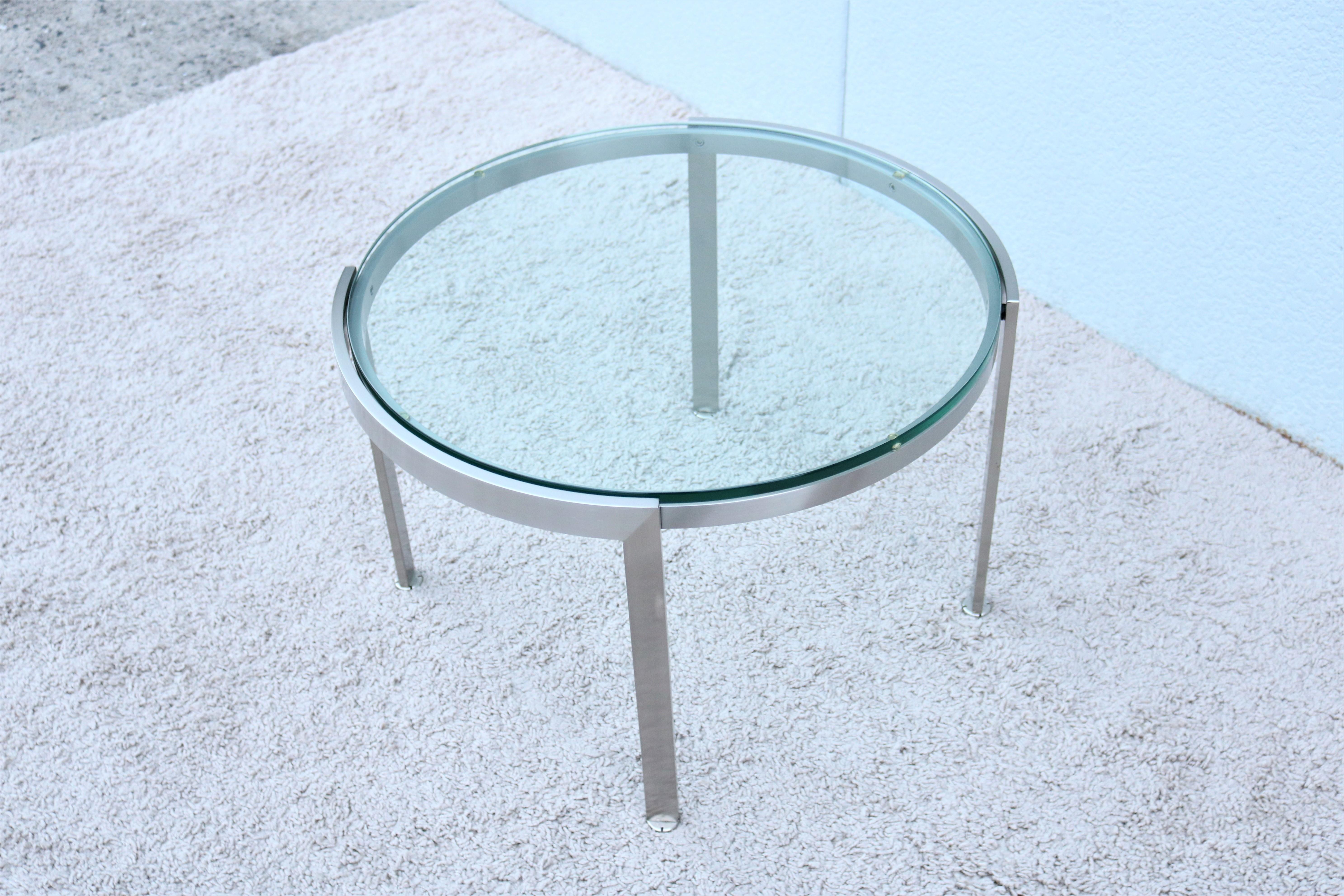 Mid-Century Modern Style Geiger Metal Series Round Clear Glass Top Coffee Table For Sale 2