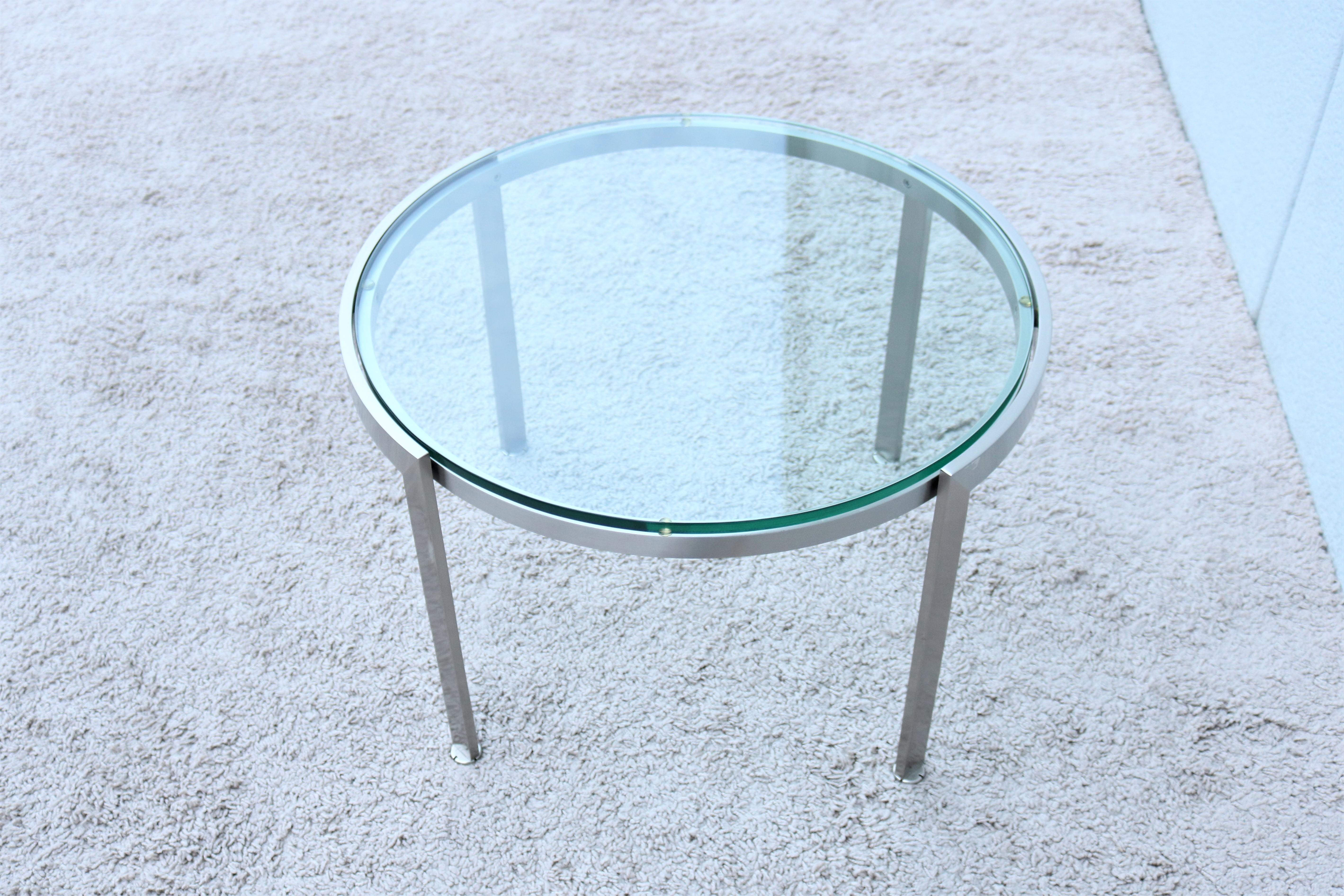 Mid-Century Modern Style Geiger Metal Series Round Clear Glass Top Coffee Table For Sale 3