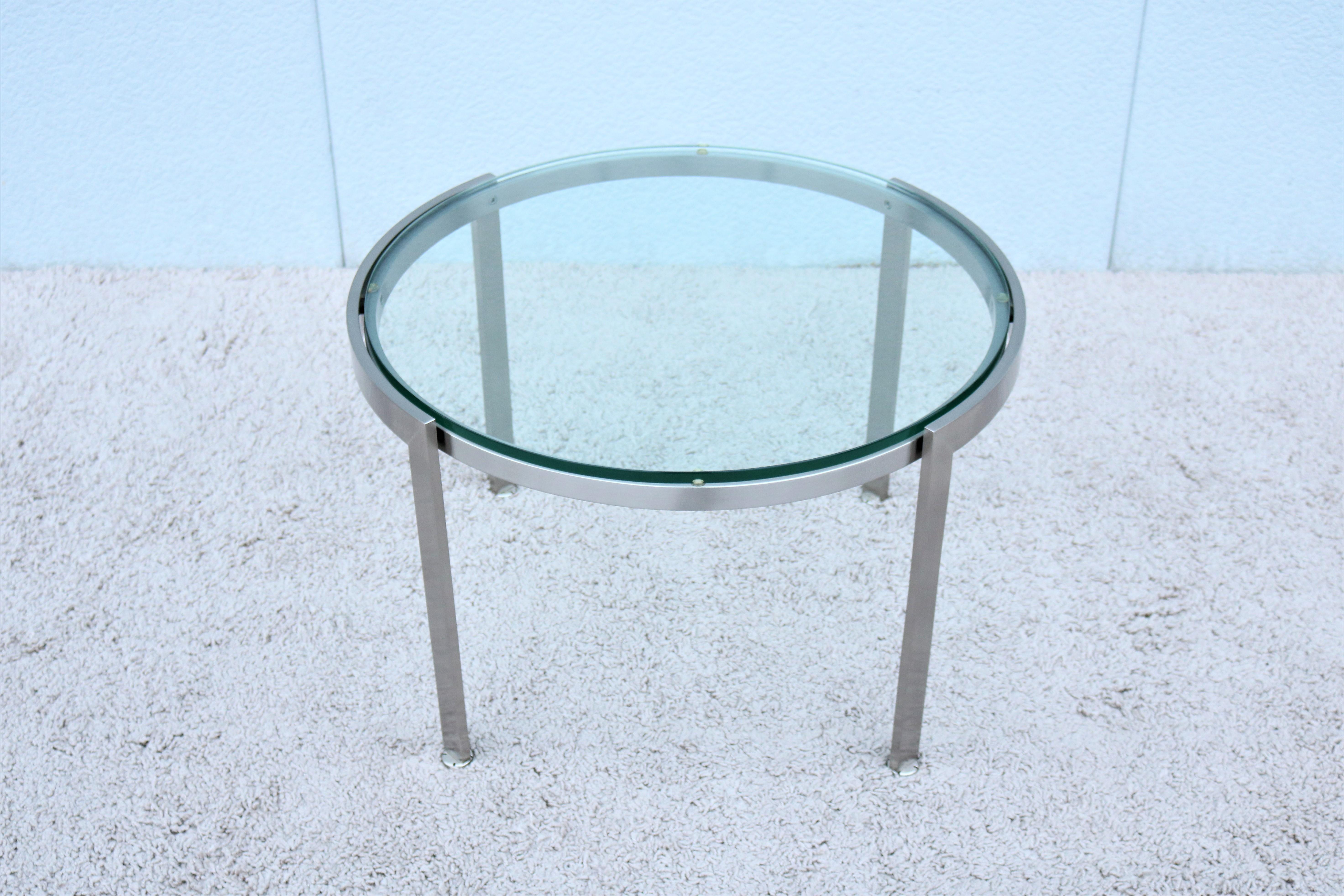 High-End quality Metal Series round occasional table by Geiger International, the beautifully Modern Minimalistic design with simple clean lines and elegant materials make this table flow with grace in any period or style environment and among