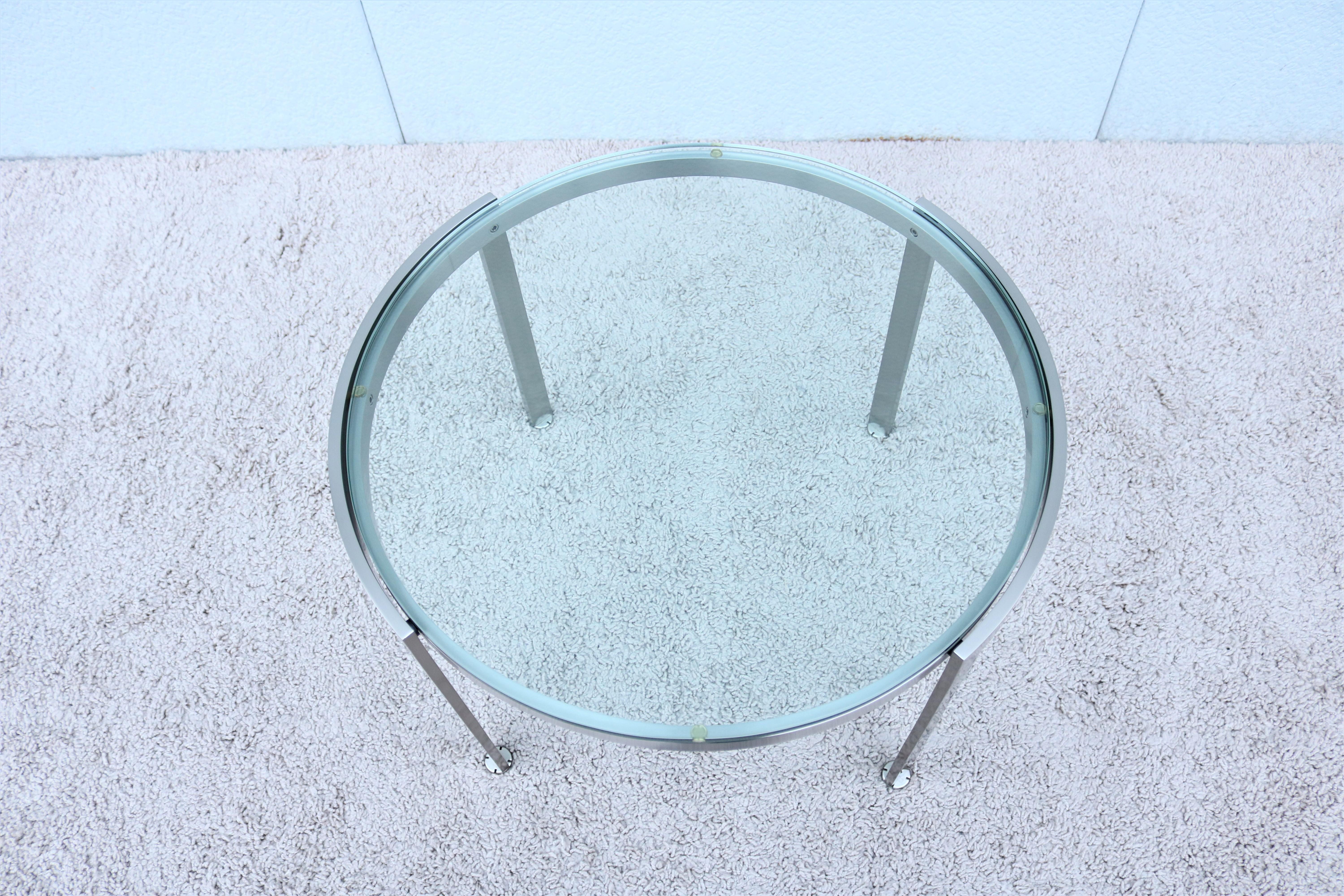 Minimalist Mid-Century Modern Style Geiger Metal Series Round Clear Glass Top Coffee Table For Sale