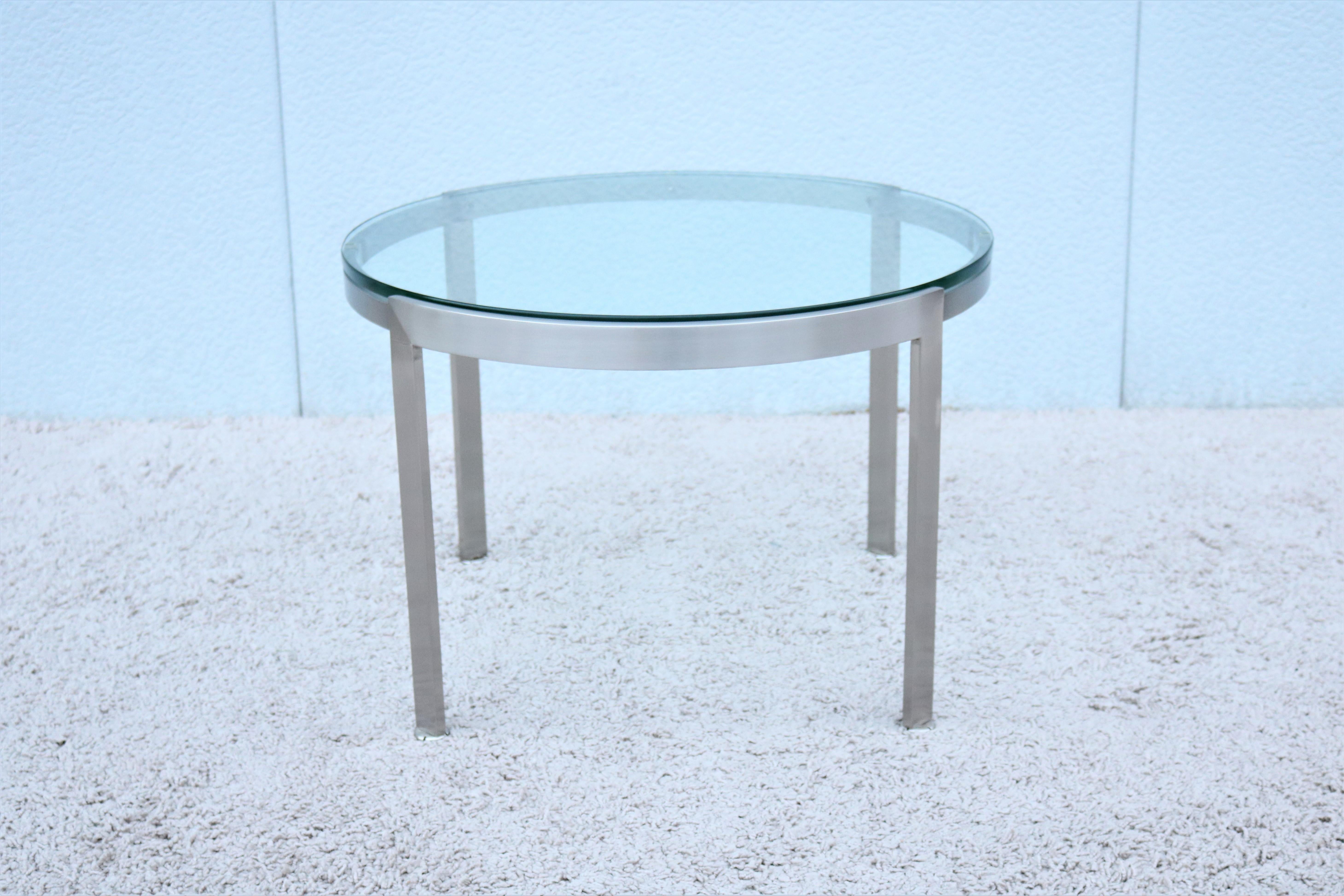 American Mid-Century Modern Style Geiger Metal Series Round Clear Glass Top Coffee Table For Sale