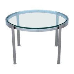 Mesa de centro redonda con tapa de cristal transparente de la serie metálica Geiger de estilo moderno de mediados de siglo