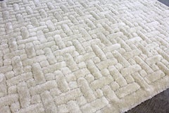 Mid-Century Modern Style Geometric Off-White Shag Rug