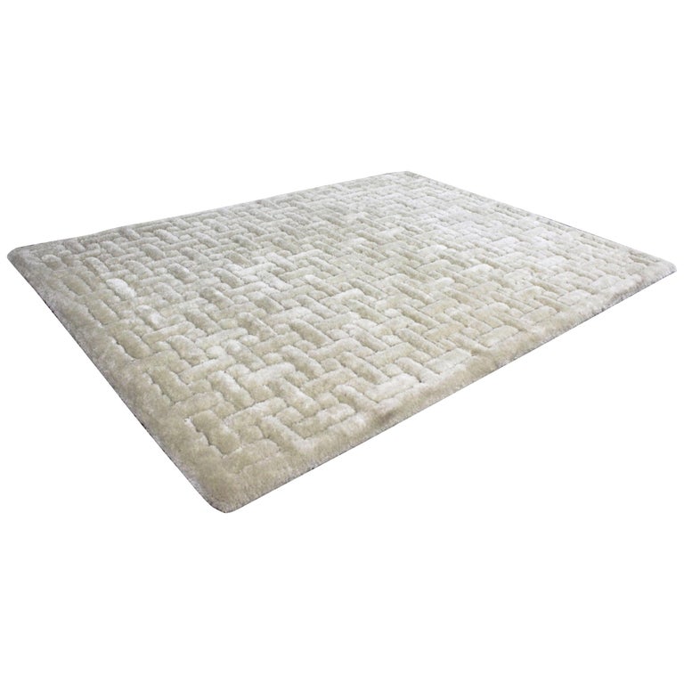 MidCentury Modern Style Geometric OffWhite Shag Rug at 1stDibs