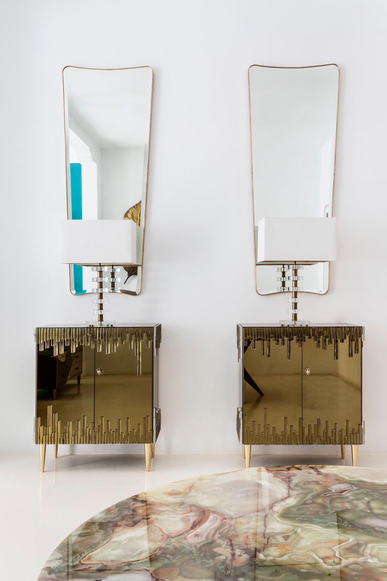 Mid-Century Modern Style Glass and Golden Mirror Pair of Italian Sideboards For Sale 6