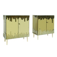 Mid-Century Modern Style Glass and Golden Mirror Pair of Italian Sideboards