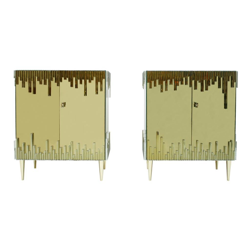 Mid-Century Modern Style Glass and Golden Mirror Pair of Italian Sideboards In Good Condition For Sale In Madrid, ES