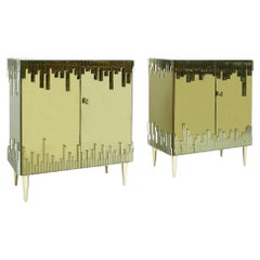 Mid-Century Modern Style Glass and Golden Mirror Pair of Italian Sideboards