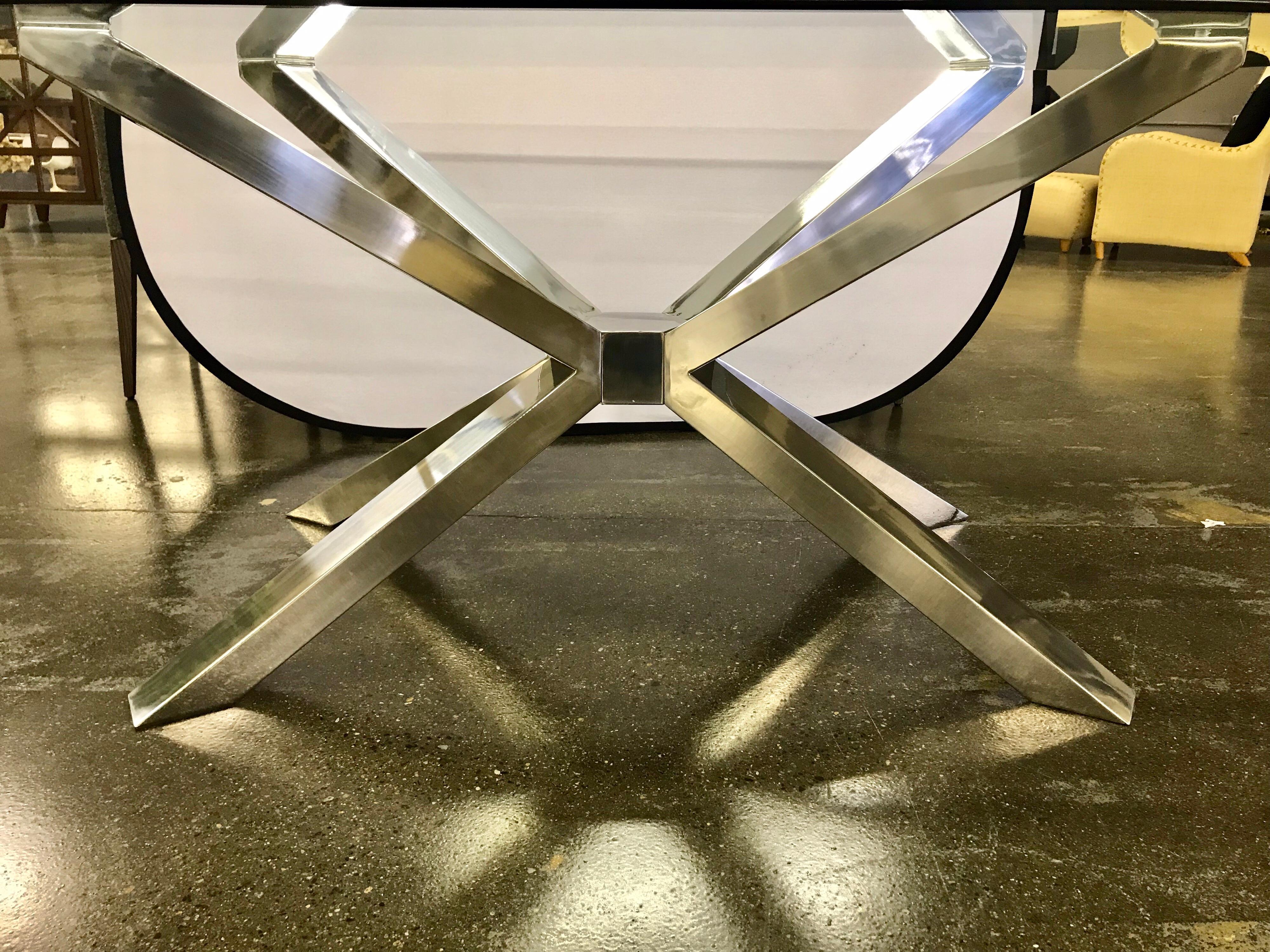 Italian Mid-Century Modern Style Glass and Chrome Sculptural Dining Table