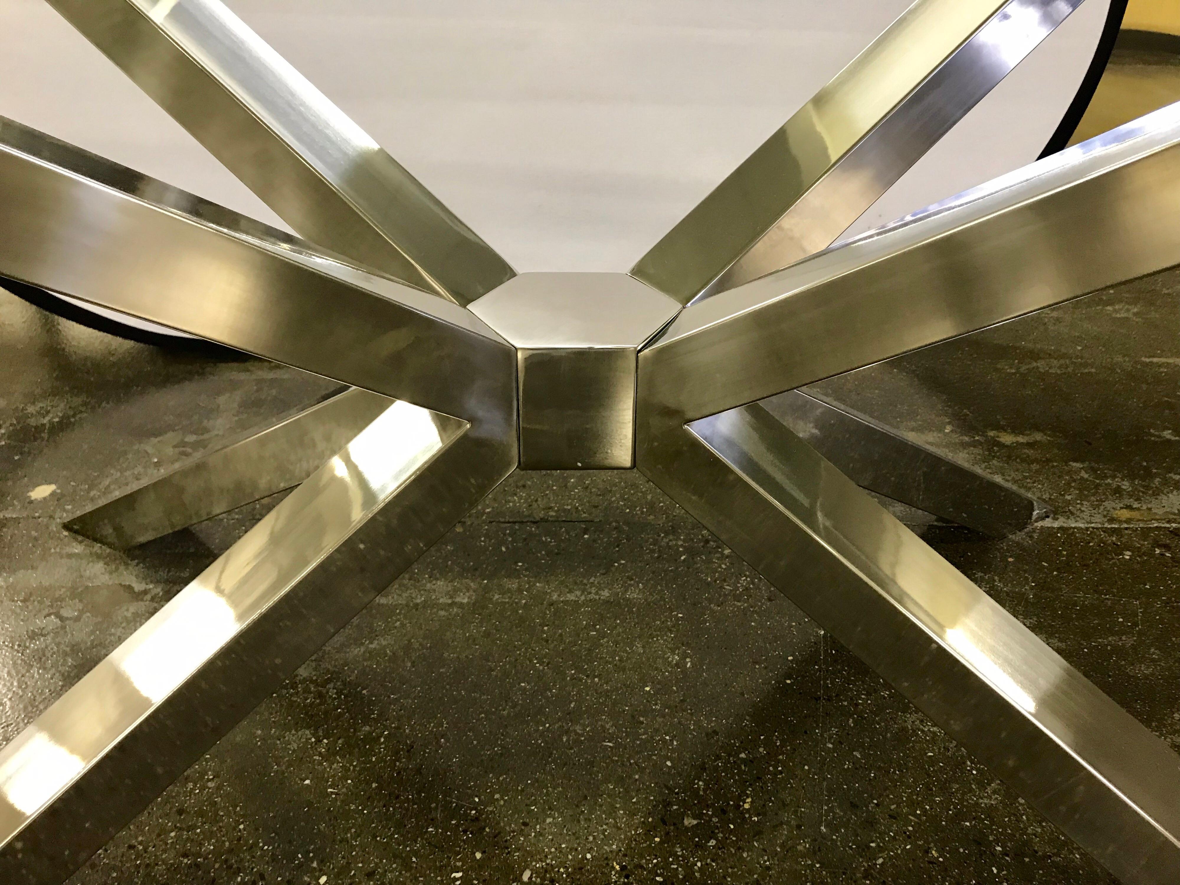 Mid-Century Modern Style Glass and Chrome Sculptural Dining Table In Good Condition In West Hartford, CT