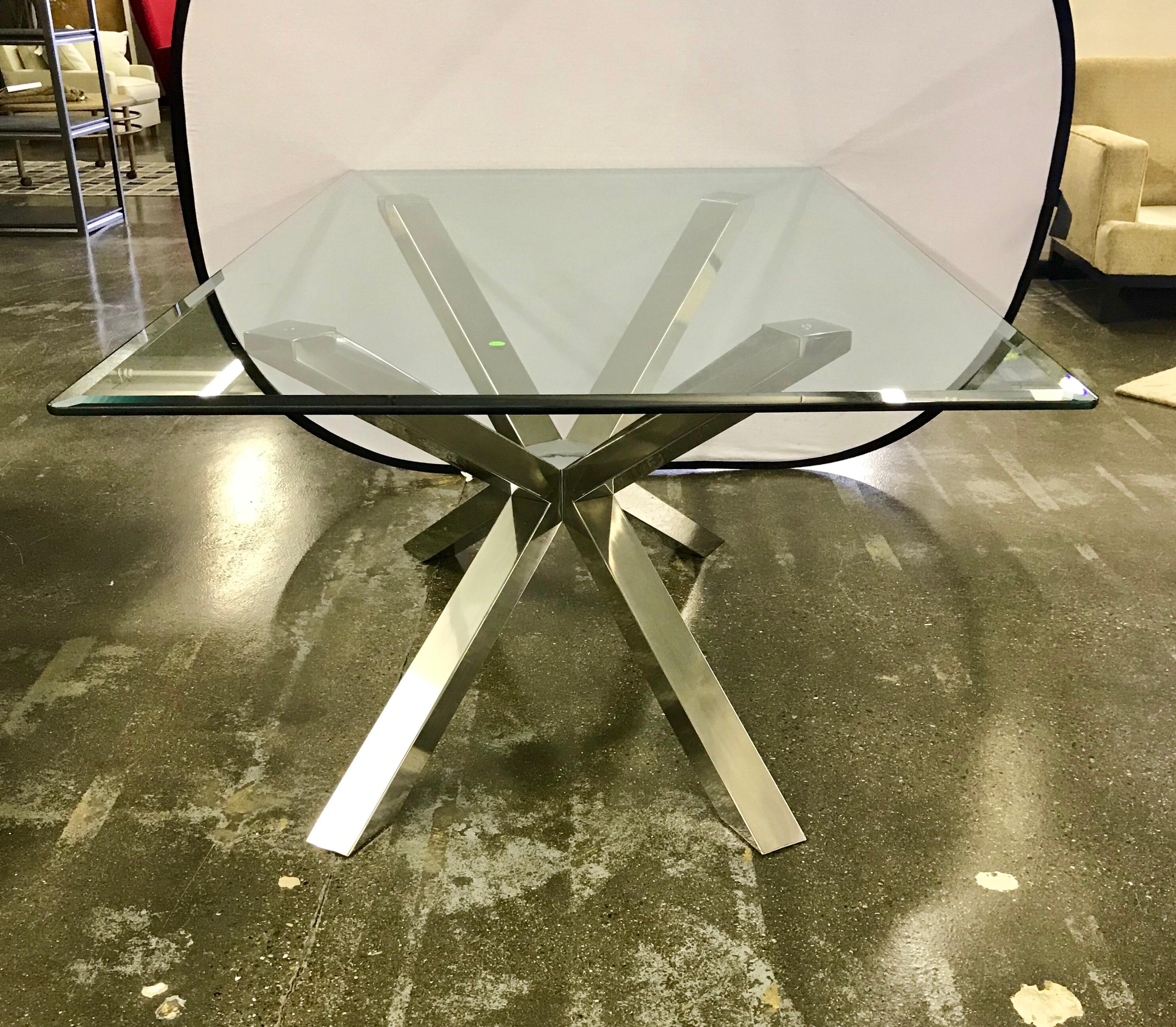 Mid-Century Modern Style Glass and Chrome Sculptural Dining Table 2