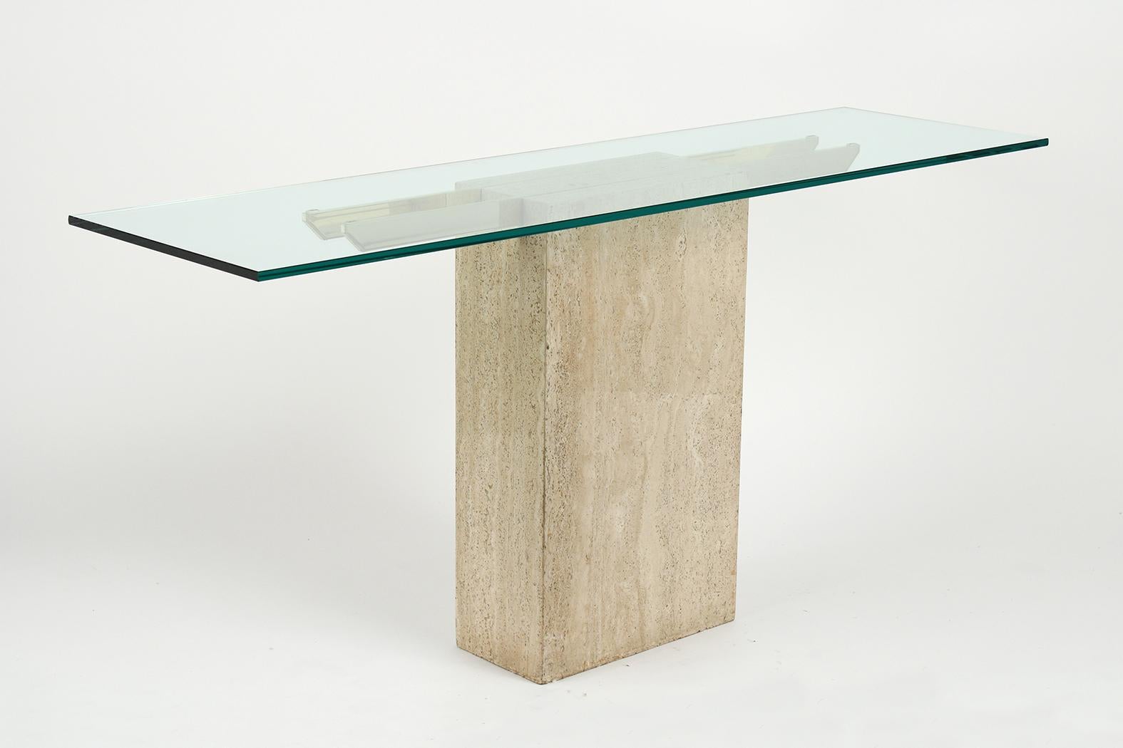 American Mid-Century Modern Glass & Marble Console Table