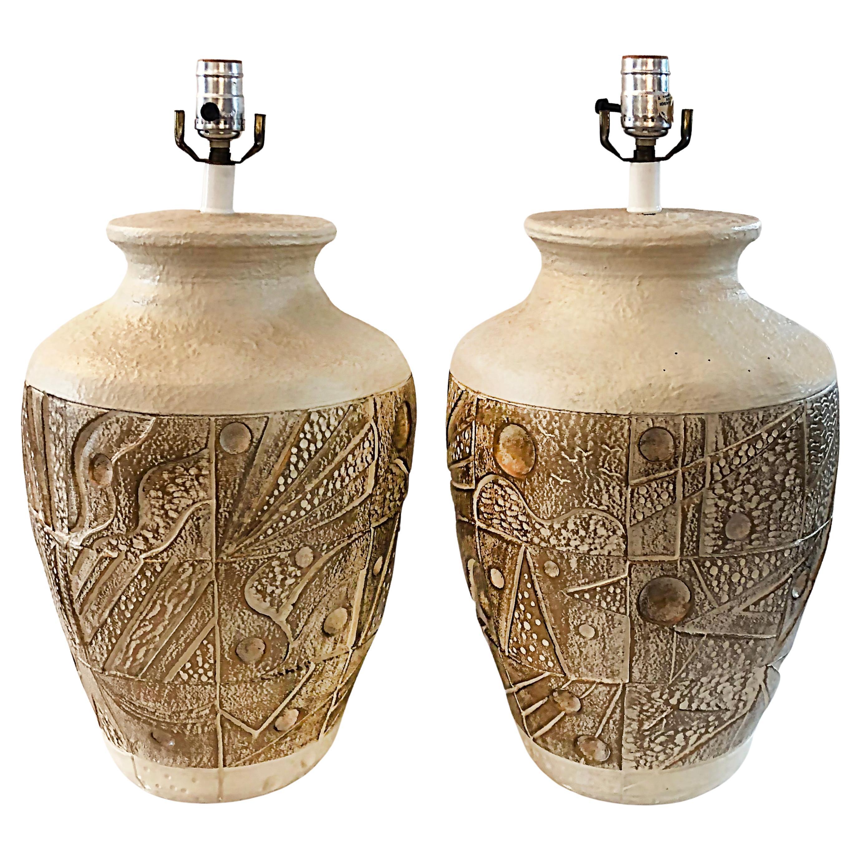 Mid-Century Modern Style Glazed Ceramic Table Lamps, Pair
