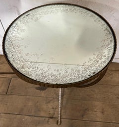 Mid-Century Modern Style Gold Toned Round Iron and Glass Side Table