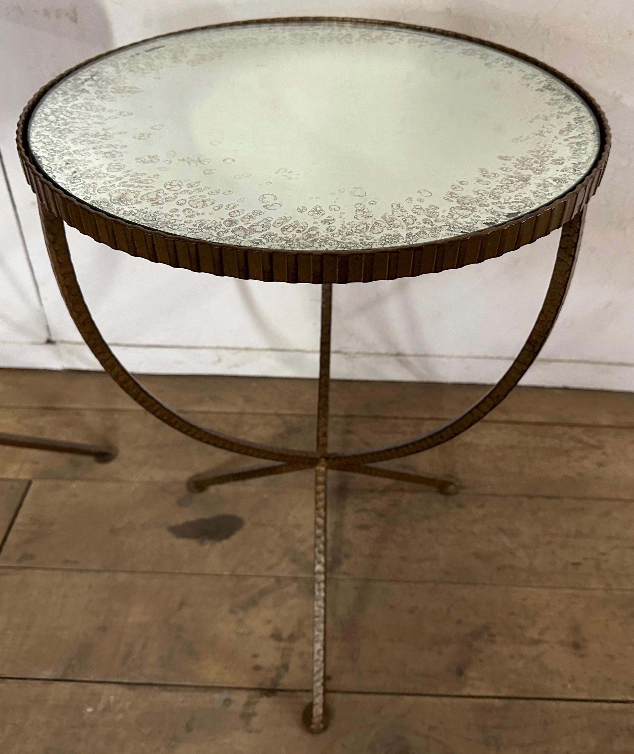 Contemporary Mid-Century Modern Style Gold Toned Round Iron and Glass Side Table
