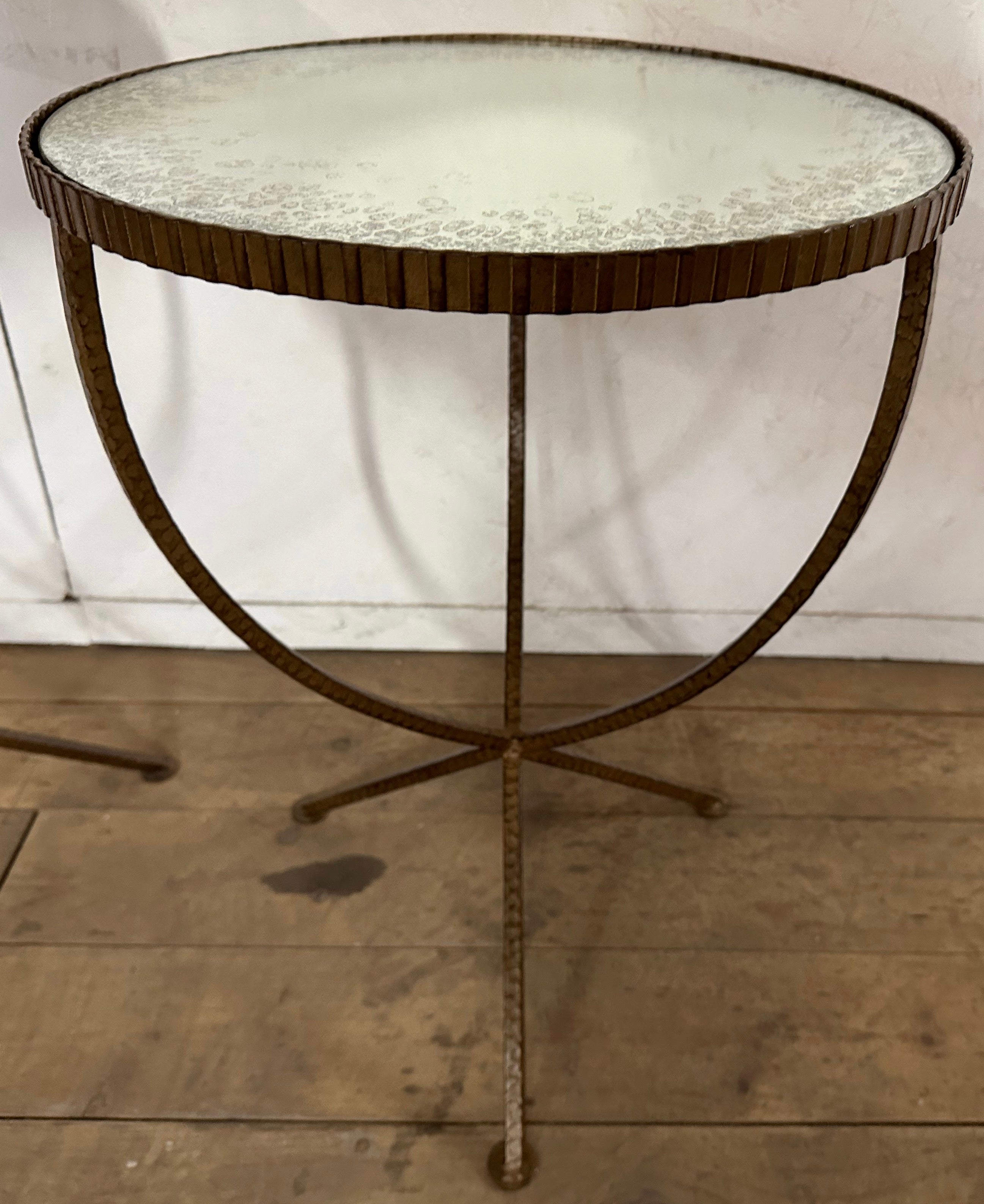 Metal Mid-Century Modern Style Gold Toned Round Iron and Glass Side Table