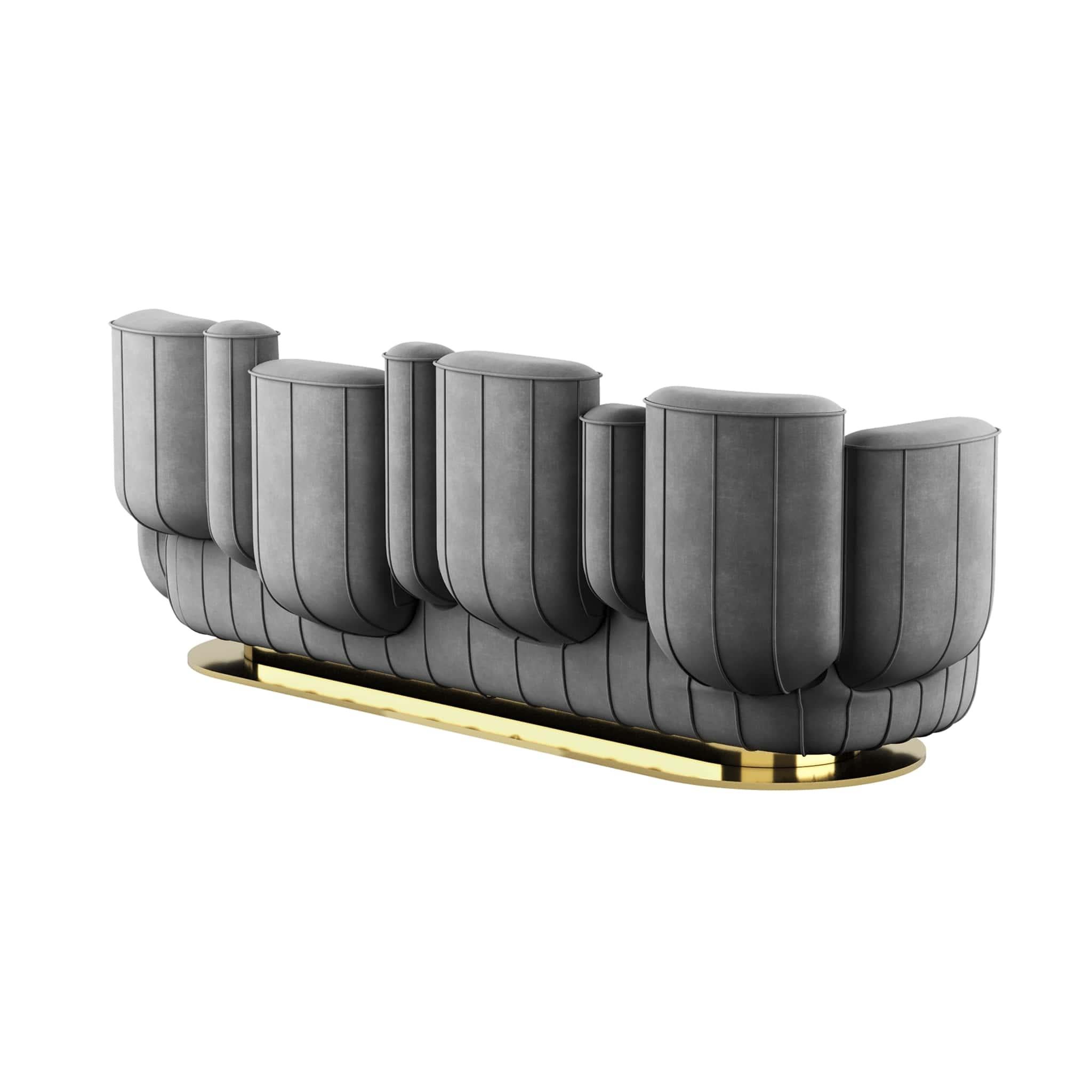 Mid-Century Modern Style Gray Velvet Sofa Cactus Shape w/ Swivel Gold Base (Poliert) im Angebot