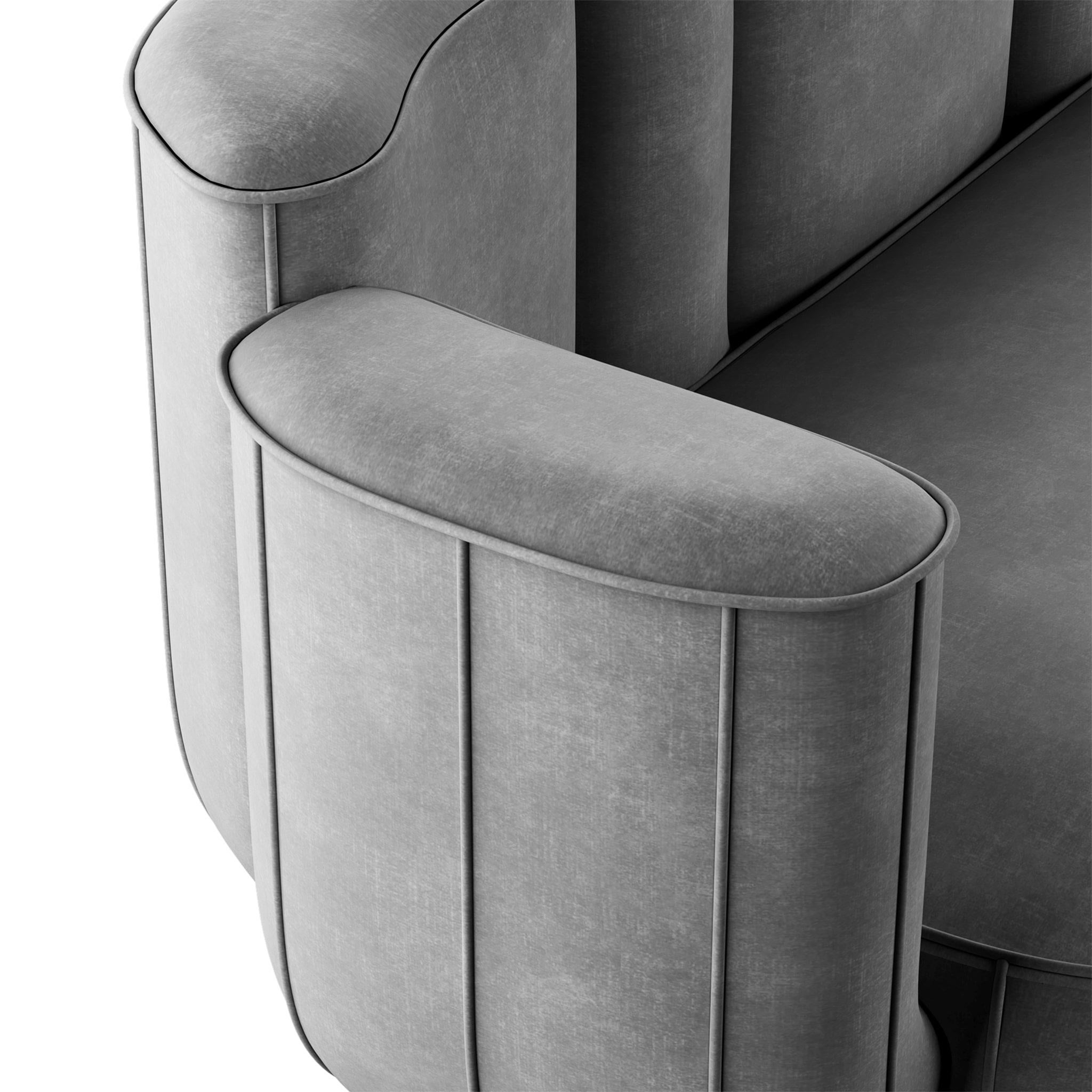 Portuguese Mid-Century Modern Style Gray Velvet Sofa Cactus Shape w/ Swivel Gold Base For Sale